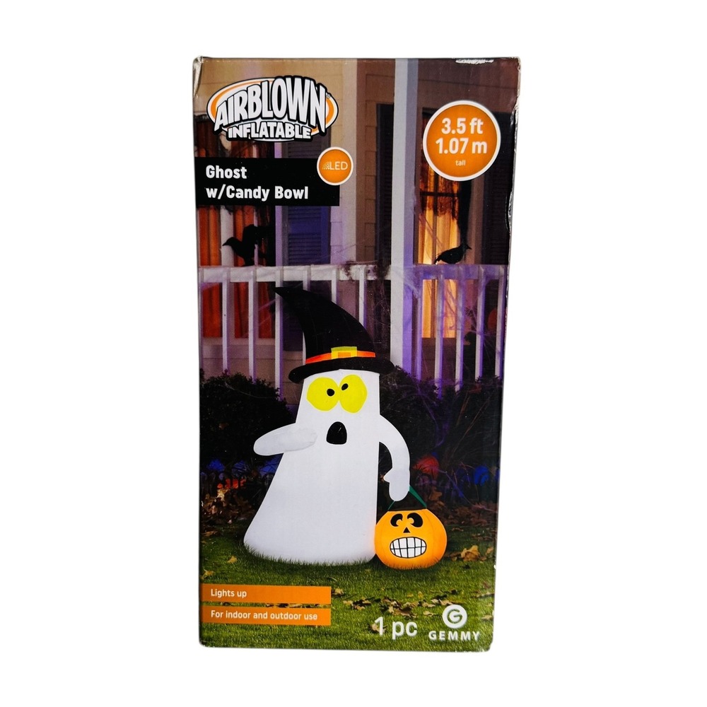 Gemmy Airblown Inflatable Ghost with Candy Bowl Halloween Decoration 3.5 ft